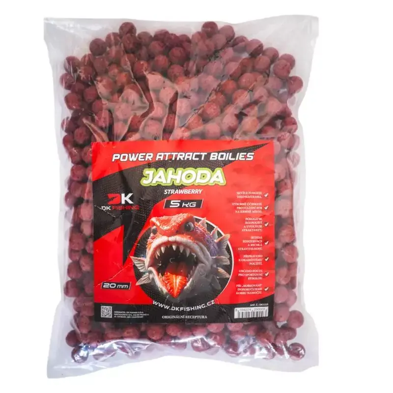 Akční Cena DK FISHING boilies Power Attract jahoda 5kg 20mm