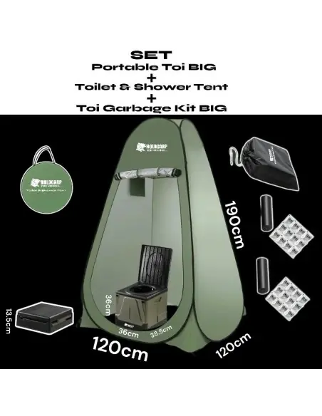 HOLDCARP SET - Portable Toi BIG + Toilet & Shower Tent + Toi Gabrage Kit BIG Ověřený