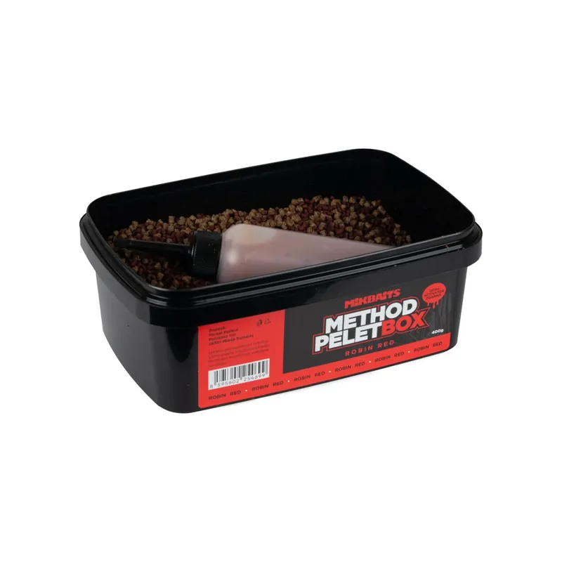 Výhodná Nabídka MIKBAITS Method pelet box 400g + 120ml Activator - Robin Red