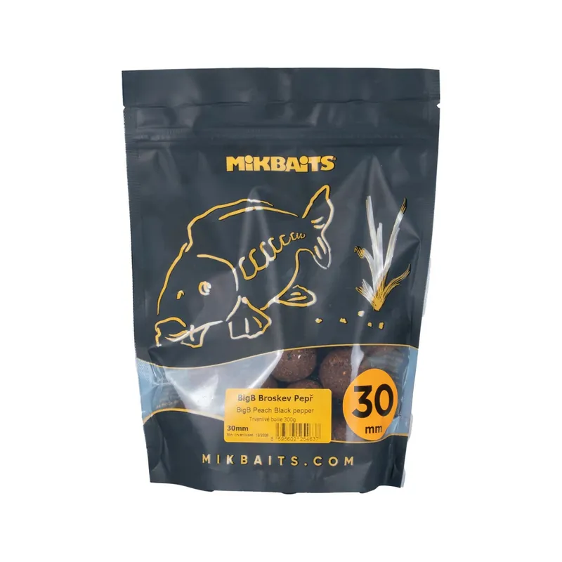 Značkový MIKBAITS BiG boilie 300g - BigB Broskev Black pepper 30mm