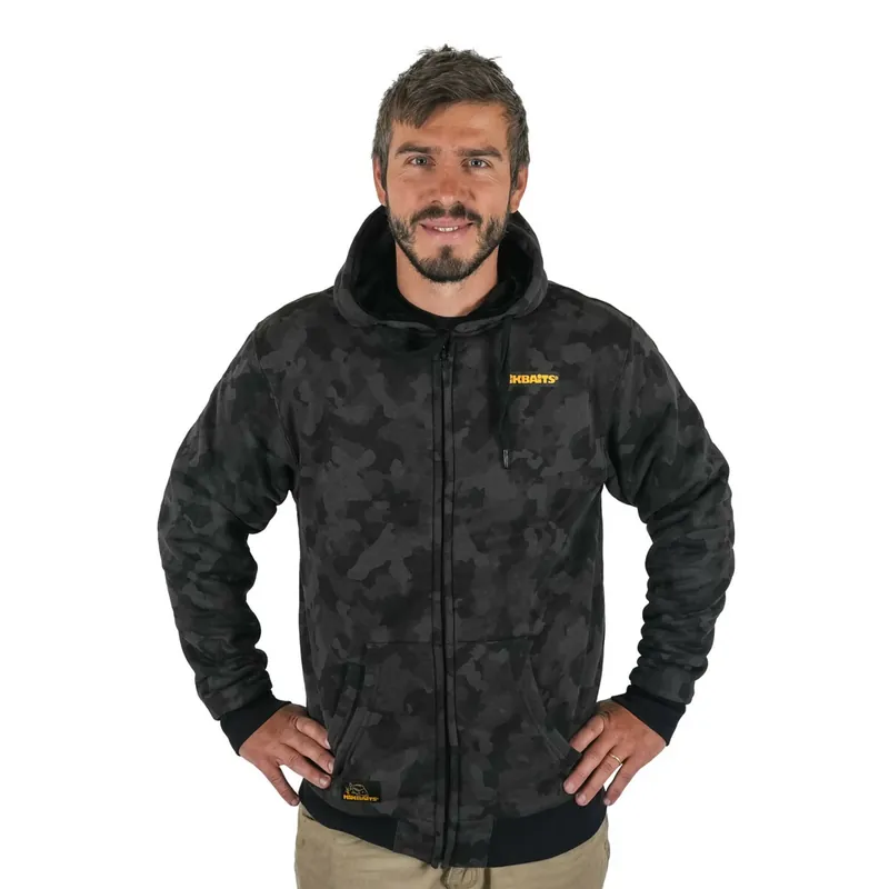 Omezená Nabídka Mikbaits s.r.o. Mikbaits mikiny - Bunda se zipem Black Camou Sherpa černá M