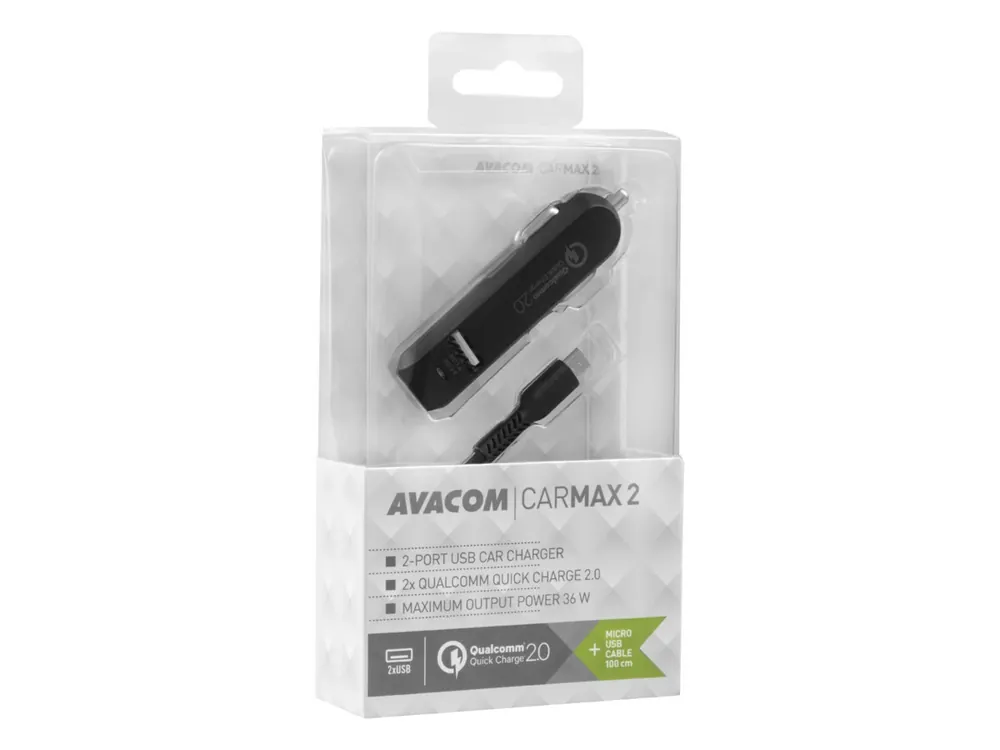 Must-Have AVACOM CarMAX 2 nabíječka do auta 2x Qualcomm Quick Charge 2.0, černá barva micro USB kabel