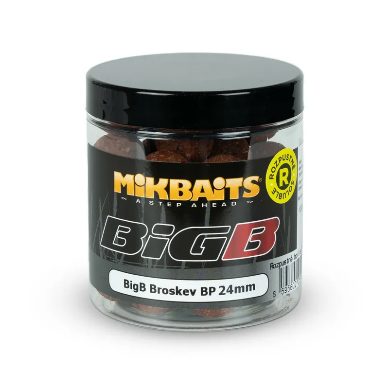 Originální MIKBAITS BiG boilie rozpustné 250ml - BigB Broskev Black pepper 24mm
