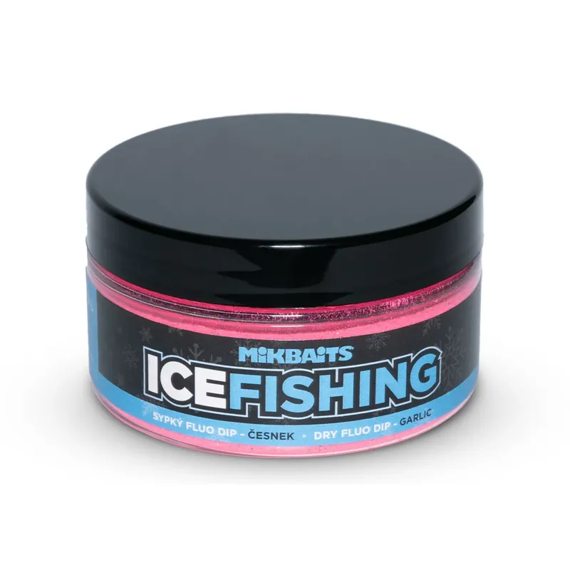 MIKBAITS ICE FISHING pstruh řada - Sypký fluo dip Česnek 100ml Poslední Šance