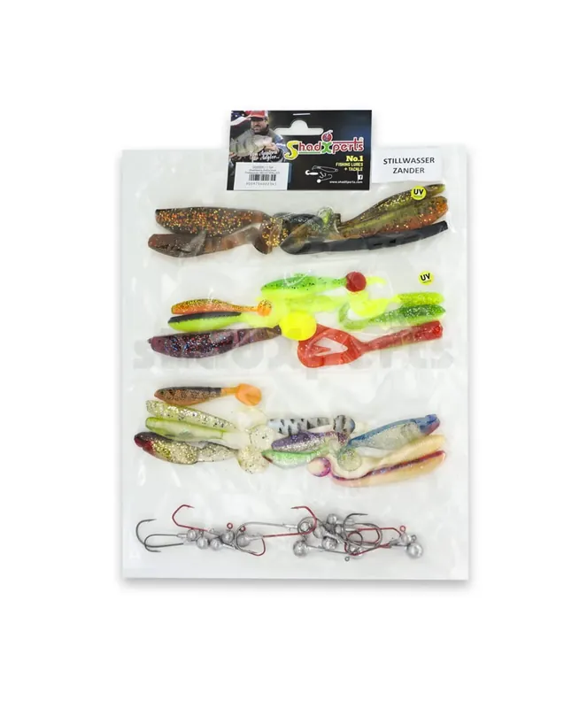 SX Zielfisch-Set Stillwasser Zander 17 Shads 11 Jigköpfe Levný