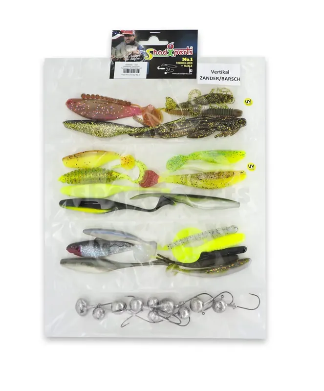 Expresní Doručení SX Zielfisch-Set Vertikal 25 Shads 10 Jigköpfe