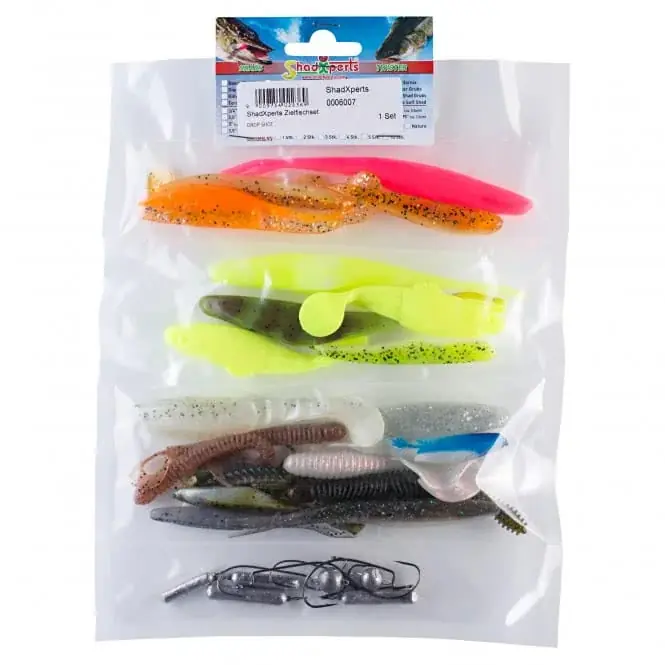 Dokud Zásoby Vydrží SX Zielfisch-Set Dropshot 23 Shads 12 Haken diverse Bleie