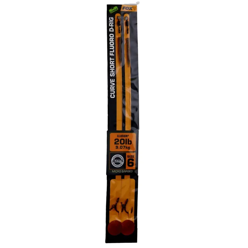 Autentický Fox Edges Curve Short Fluoro D-Rig Hakengröße 6 20 lbs 2 Stück