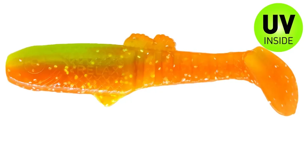 Nakupujte Hned Relax Montana Shad 12,5 cm (4,5") Orange-Glitter / Fluogrün-Glitter 2 Stück