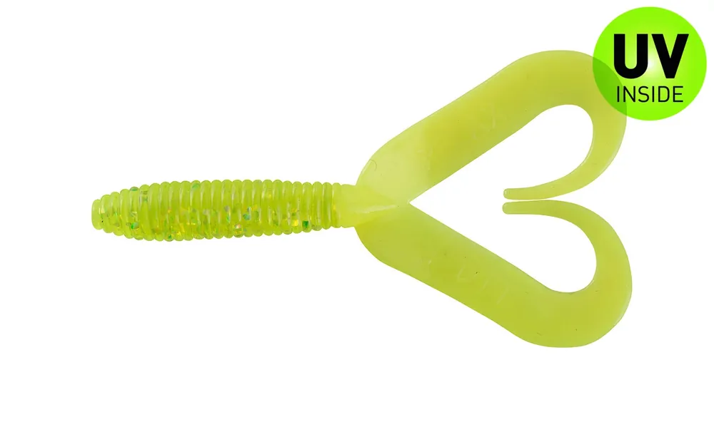 Pouze Dnes Relax Twister Doubletail regulär 7 cm (3") Grün-Glitter Fire-Tail 5 Stück