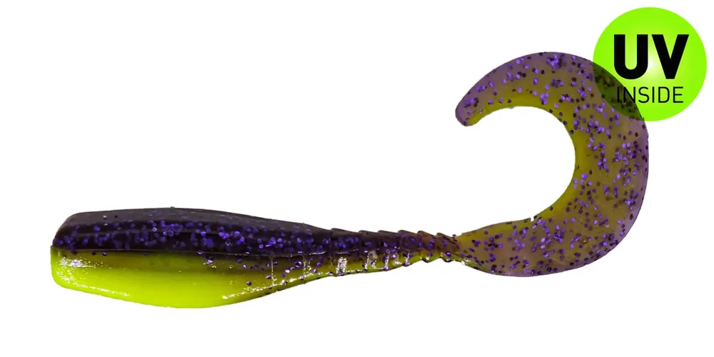 Akce Relax Curly Tail Crappie Minnow 5 cm (2") Purple-Glitter / Opaque-Chartreuse 5 Stück