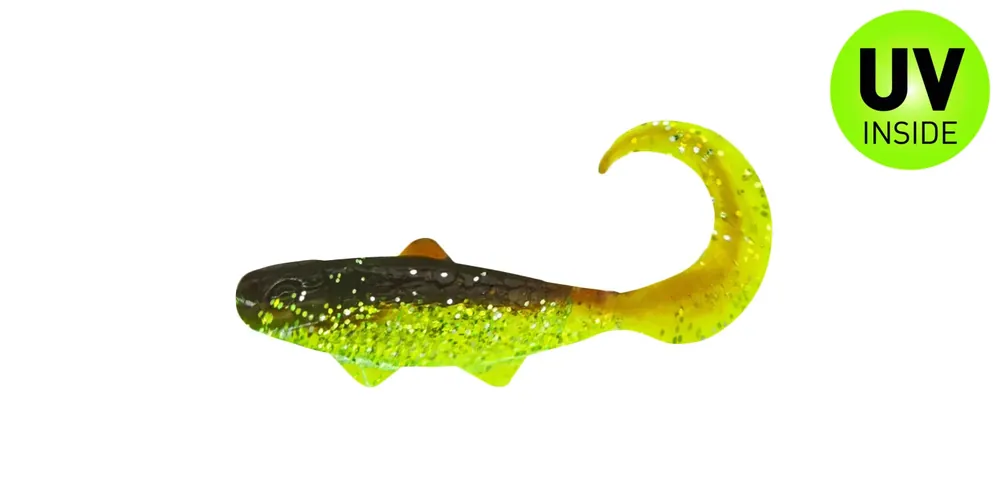 Relax Banjo Twister 3,5 cm (1,5") Chartreuse-Glitter / Motoroil-Glitter 5 Stück Nejlepší Cena