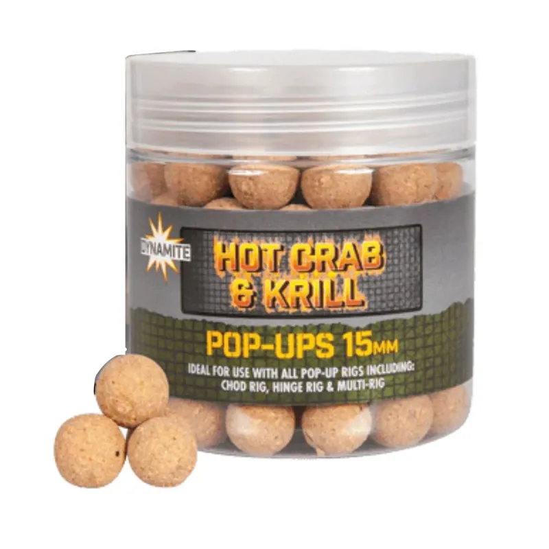 Speciální Cena Dynamite Baits Hot Crab & Krill Pop Ups 15 mm