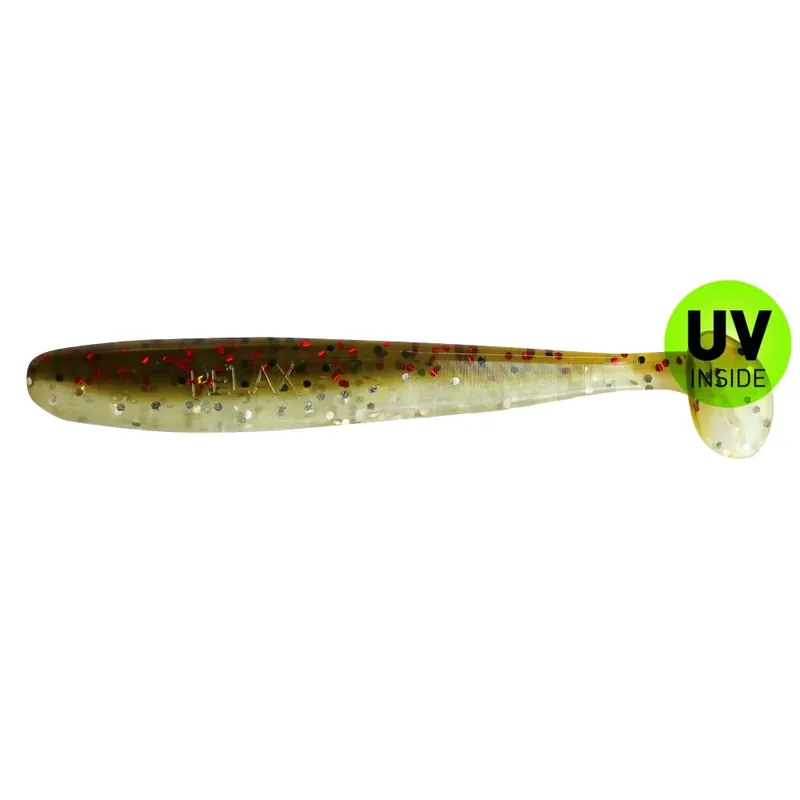 Relax Bass Shad 9 cm (3") Selbstleuchtend-Glitter Kaulbarsch 10 Stück Akční Cena