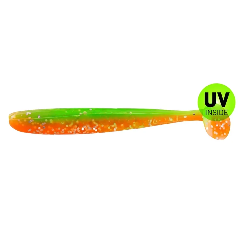 Relax Bass Shad 9 cm (3") Orange/Fluogrün Glitter 10 Stück Sezónní Sleva
