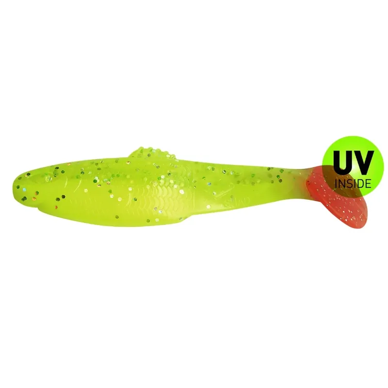 Relax Diamond Shad 13,5 cm (5") Fluogelb Fluogrün-Glitter Red-Tail 5 Stück Akce