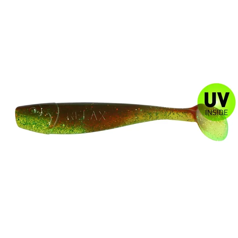 Výhodná Nabídka Relax King Shad 8 cm (3") Grün-(Chartreuse)-Glitter Motoroil-Glitter 10 Stück
