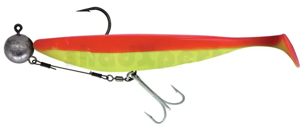 Tovární Cena Relax Megalodon 30 cm (12“) Fluogelb Rot 1 Stück montiert HMEG 16/0 240g mit Beihänger