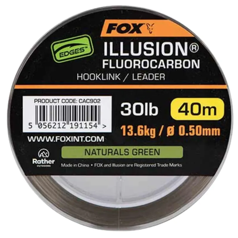 Poslední Šance Fox Edges Illusion Fluorocarbon Hooklink/Leader Vorfach 0,50 mm 13,6 kg 40m Grün