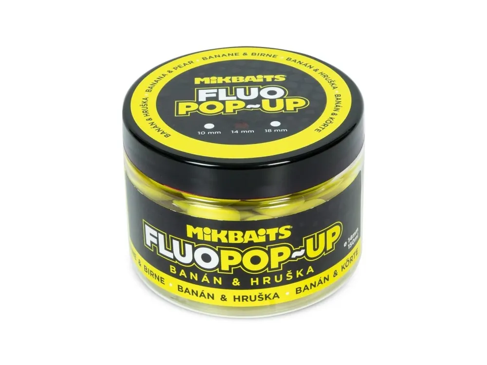 Mikbaits Plovoucí fluo boilie 150ml Banán Hruška Dokud Zásoby Vydrží