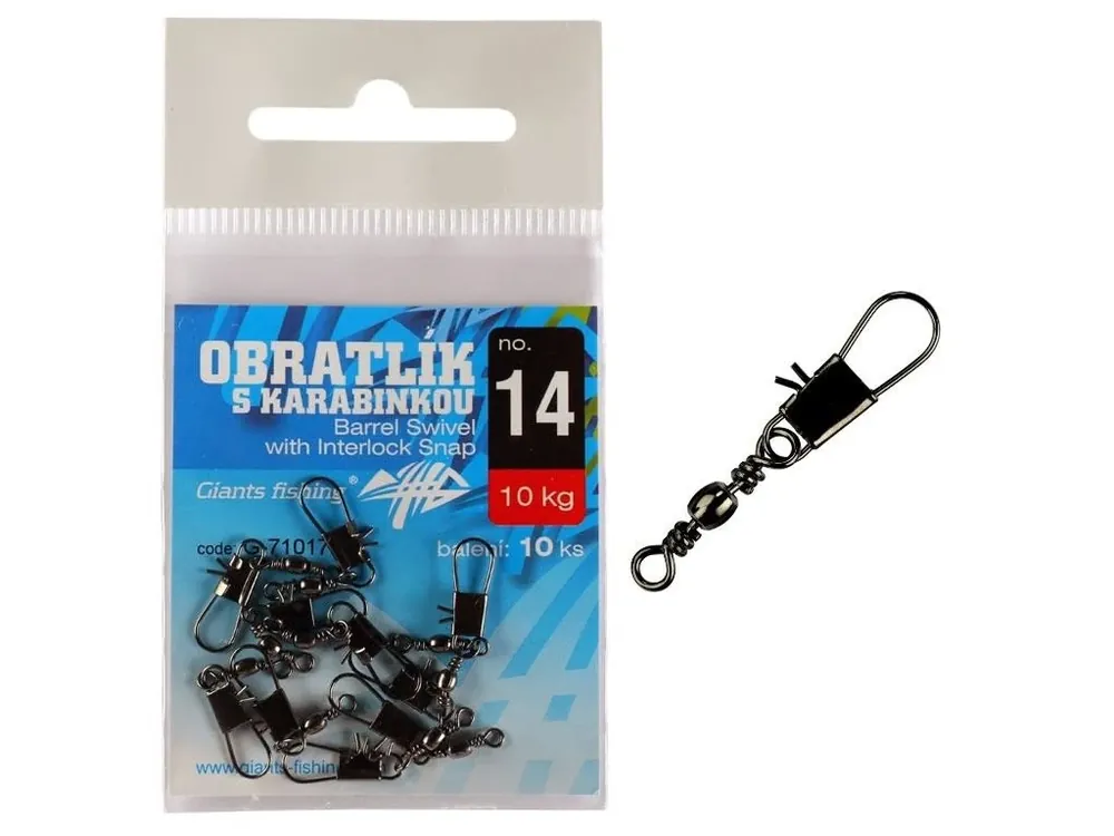 Hit Sezóny Giants fishing Obratlík s karabinkou Barrel Swivel with Interlock Snap no.8/14kg/10ks