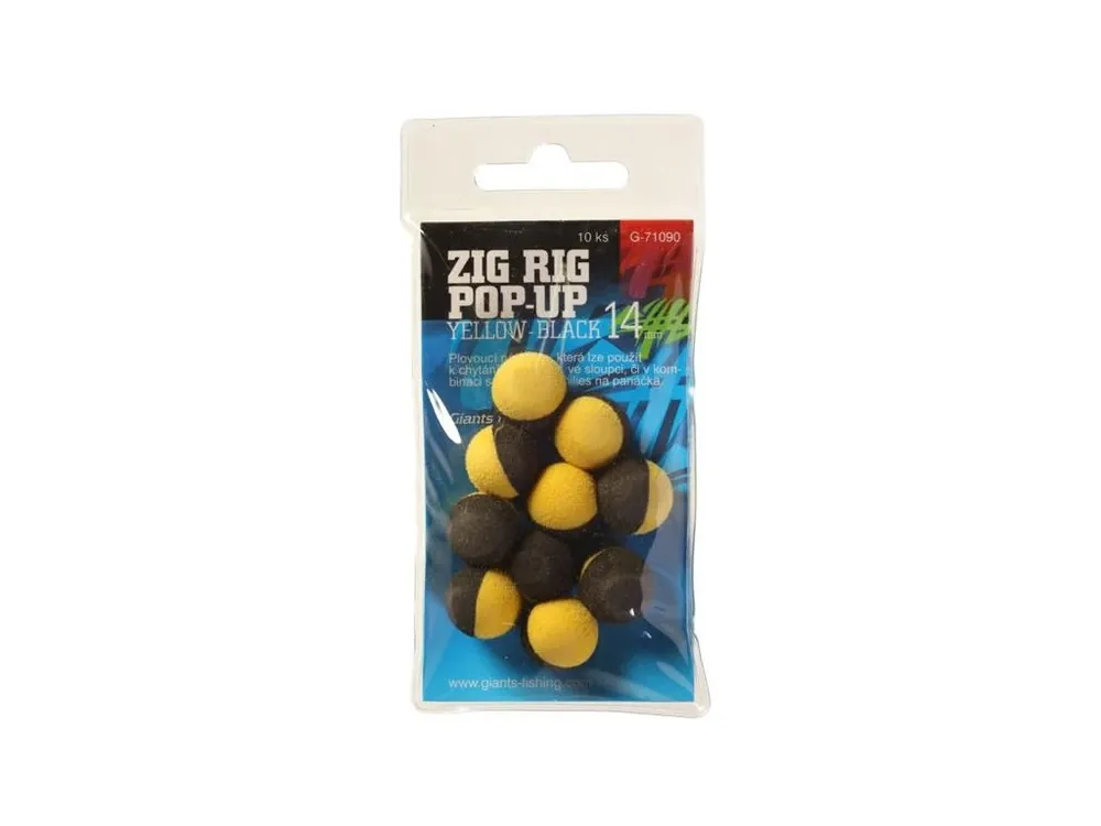 Giants fishing Pěnové plovoucí boilie Zig Rig Pop-Up yelow-black 14mm,10ks Tovární Cena