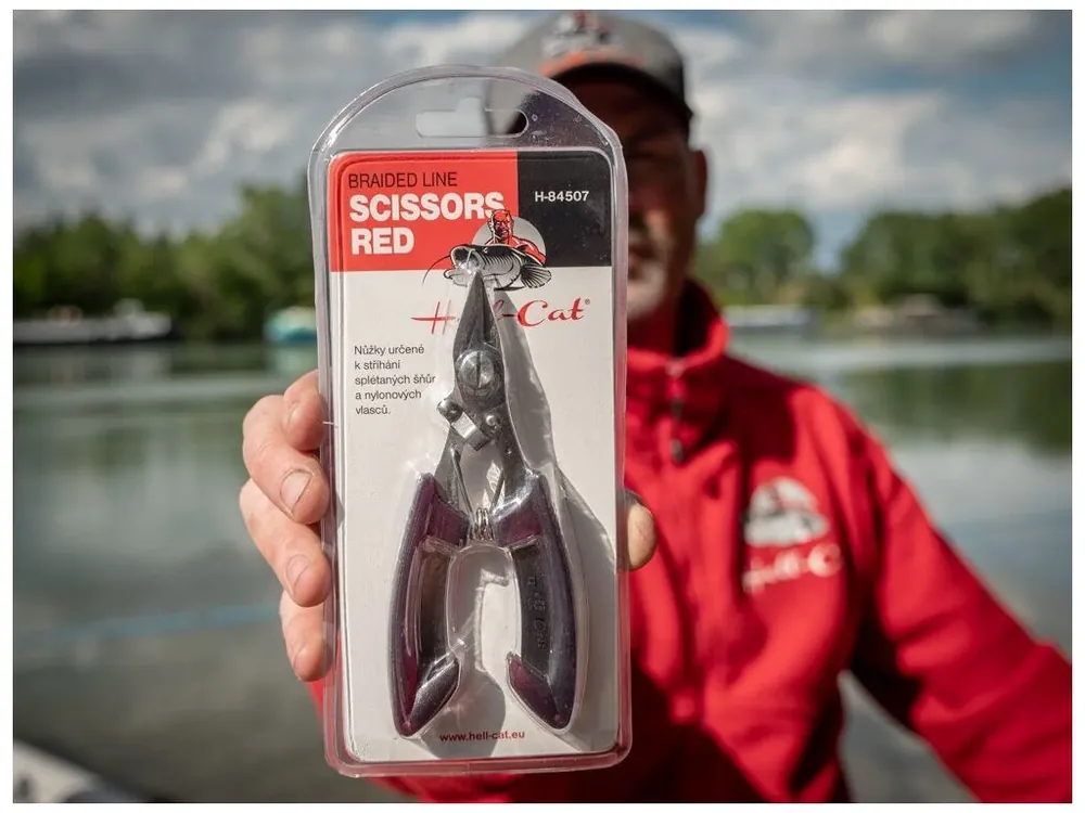 Novinka Hell-Cat Nůžky Scissor for braided line-S/S Claret-red