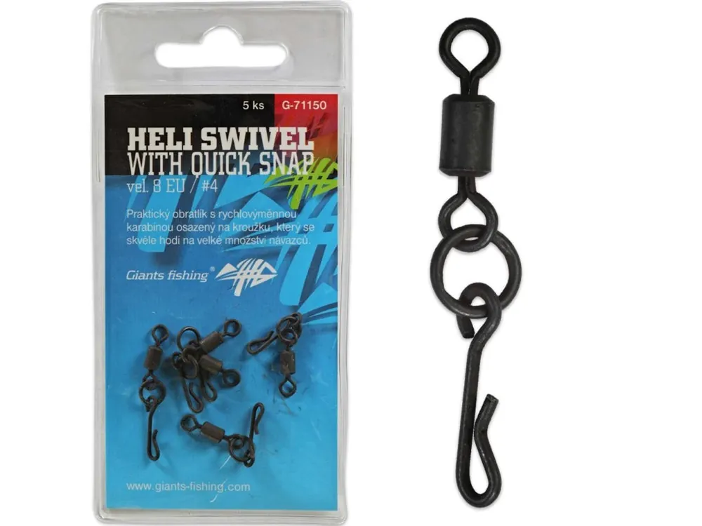 Giants fishing Heli Swivel with Quick Snap, 5ks, velikost 4 (EU 8) Akce