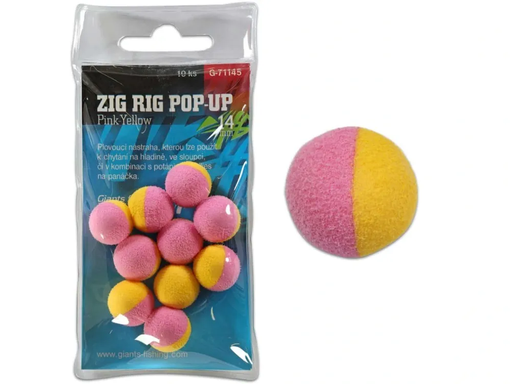 Giants fishing Pěnové plovoucí boilie Zig Rig Pop-Up pink-yellow 14mm,10ks Levný