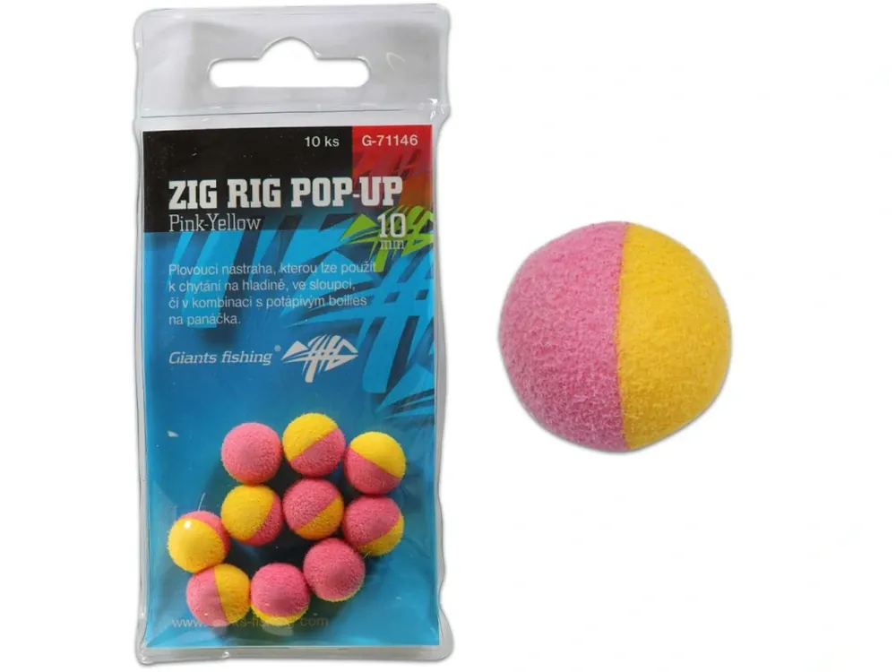 Giants fishing Pěnové plovoucí boilie Zig Rig Pop-Up pink-yellow 10mm,10ks Ověřený