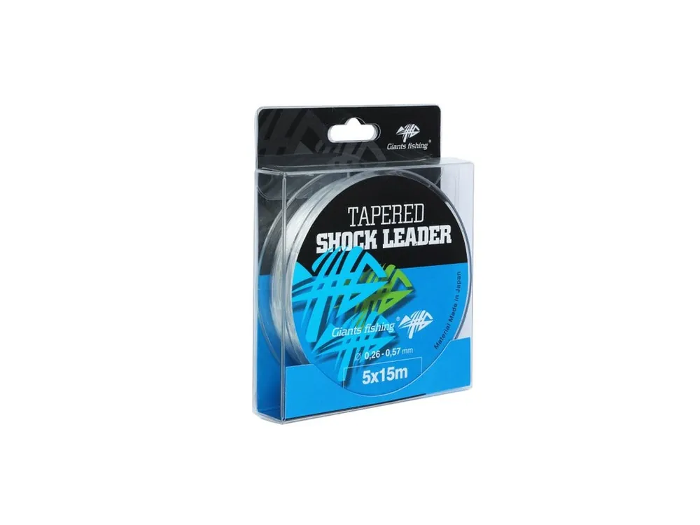 Hit Sezóny Giants fishing Ujímaný šokový vlasec Tapered Shock Leader 5 x 15 m / 0,26 - 0,57 mm