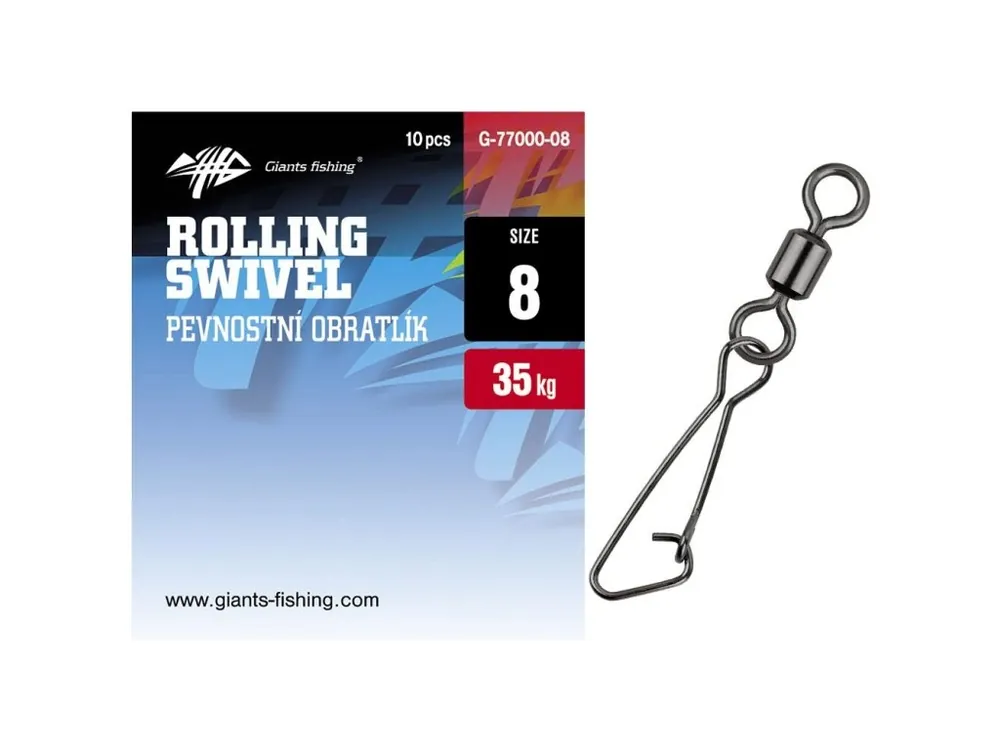 Nová Kolekce Giants fishing Pev. obratlík s karabinkou Rolling Swivel with Hooked Snap 10ks