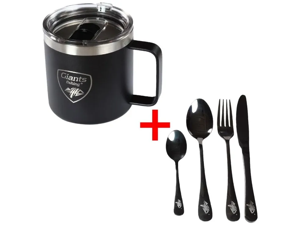 Giants fishing Akční set Nerezový thermo hrnek 400ml + Sada nerezových příborů Levný