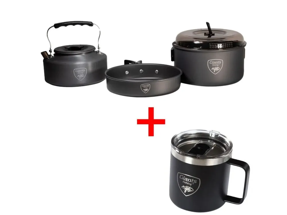 Giants fishing Akční set Sada nádobí s konvičkou + Nerezový thermo hrnek 400ml Aktuální