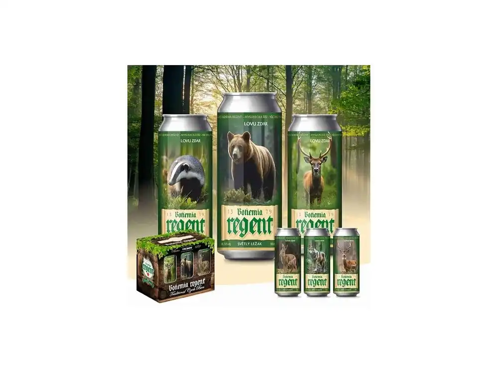 Regent 1 Myslivost 12 ležák pack 6 x 0,5 l plech /5 % MEDVĚD Víkendová Akce