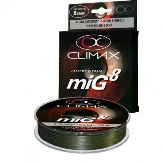 Omezená Nabídka CLIMAX šňůra miG Braid Olive 0,10m/7,9kg/135m