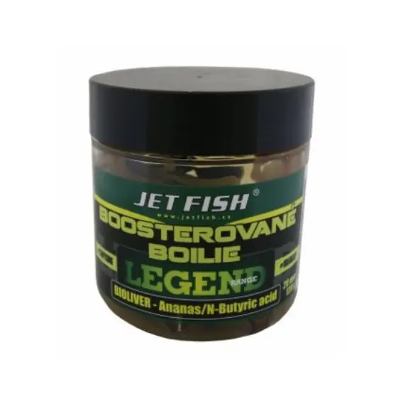 Autentický JetFish - Boosterované Boilies LEGEND RANGE - KOŘENĚNÝ TUŇÁK_BROSKEV 24mm 250ml