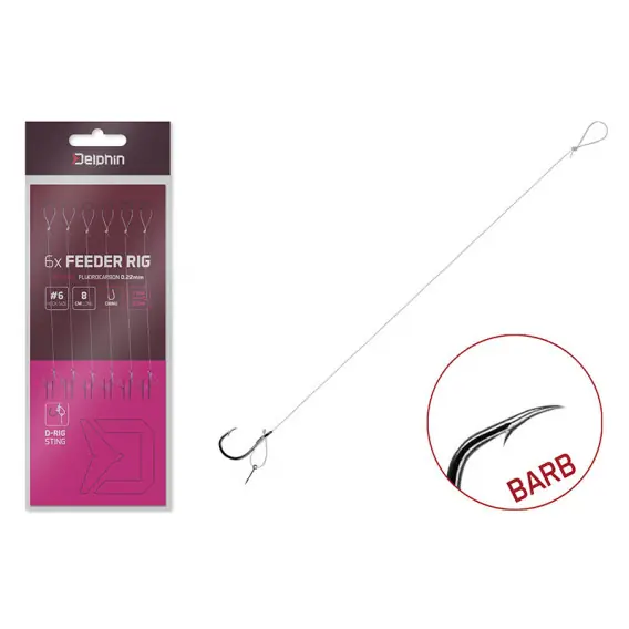 Delphin-Feederový návazec FLR D-rig / 6ks / 8cm / fluorocarbon 0,22mm / č.8 / Sting7mm Pouze Dnes