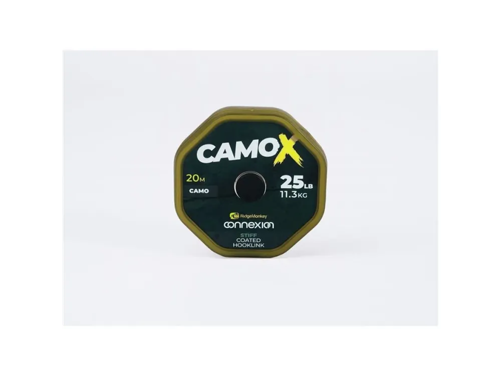 RidgeMonkey Návazcová Šňůrka Connexion CamoX Stiff Coated Hooklink 20 m 25lb Rychlé Dodání