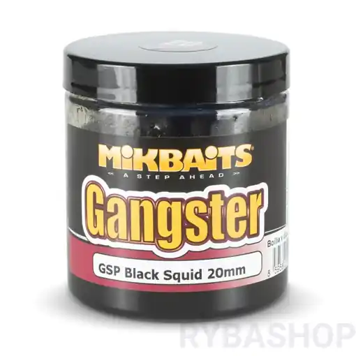 Autentický Gangster Glugged Boilie 250ml GSP Black Squid 20mm