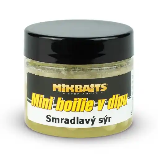 Aktuální Mikbaits Mini Boilie v Dipu Smradlavý Sýr 50ml