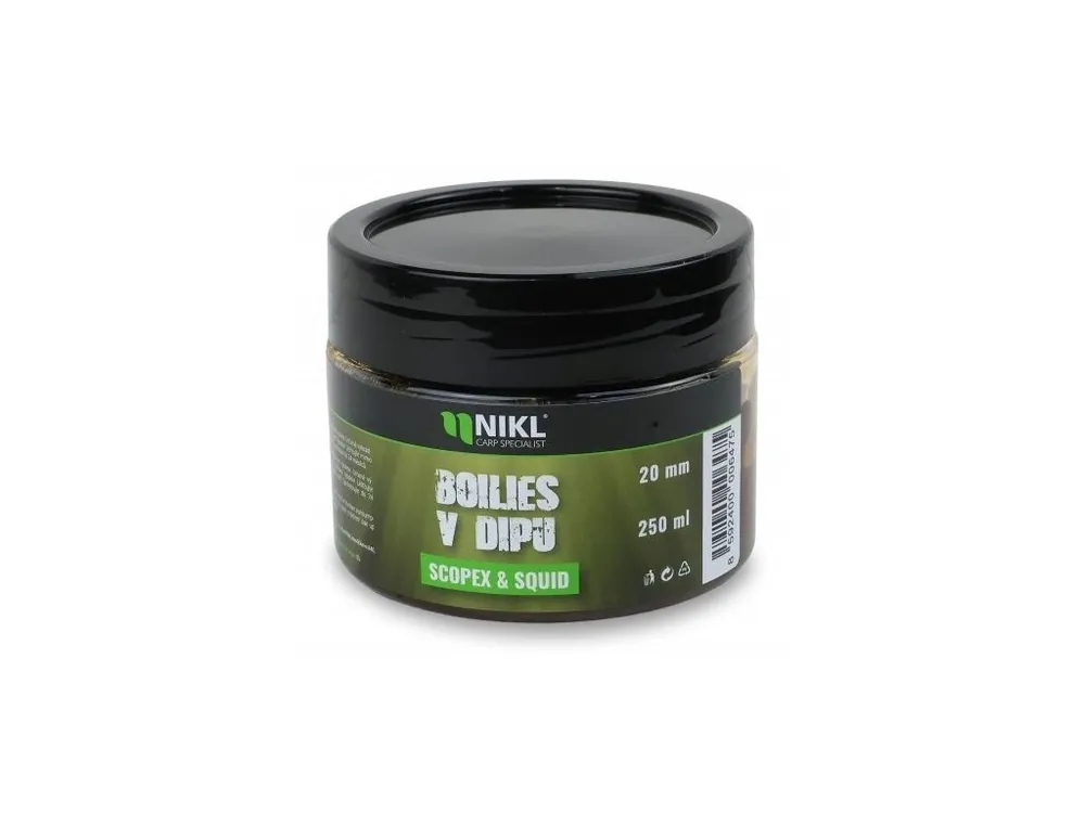Cenová Bomba Nikl Boilies v Dipu Scopex & Squid 250 ml