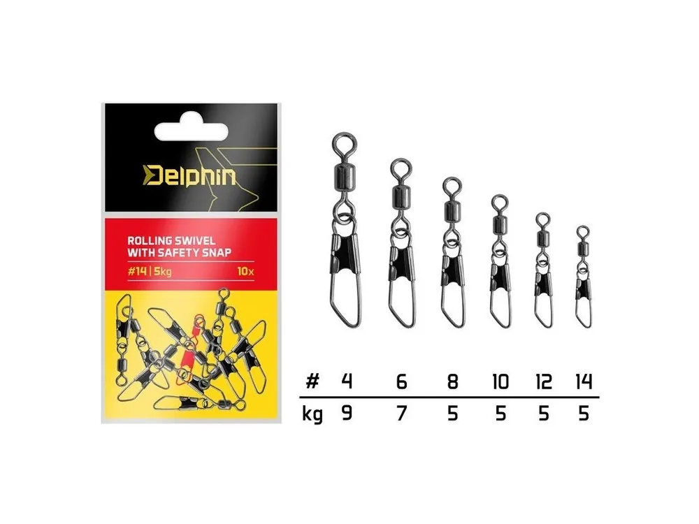 Nová Kolekce Delphin Karabinka S Obratlíkem Rolling Swivel With Safety Snap 10 ks