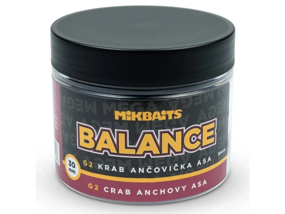 Mikbaits Vyvážené Boilie Mega Balance Gangster G2 Krab Ančovička Asa 300 ml 30 mm Novinka