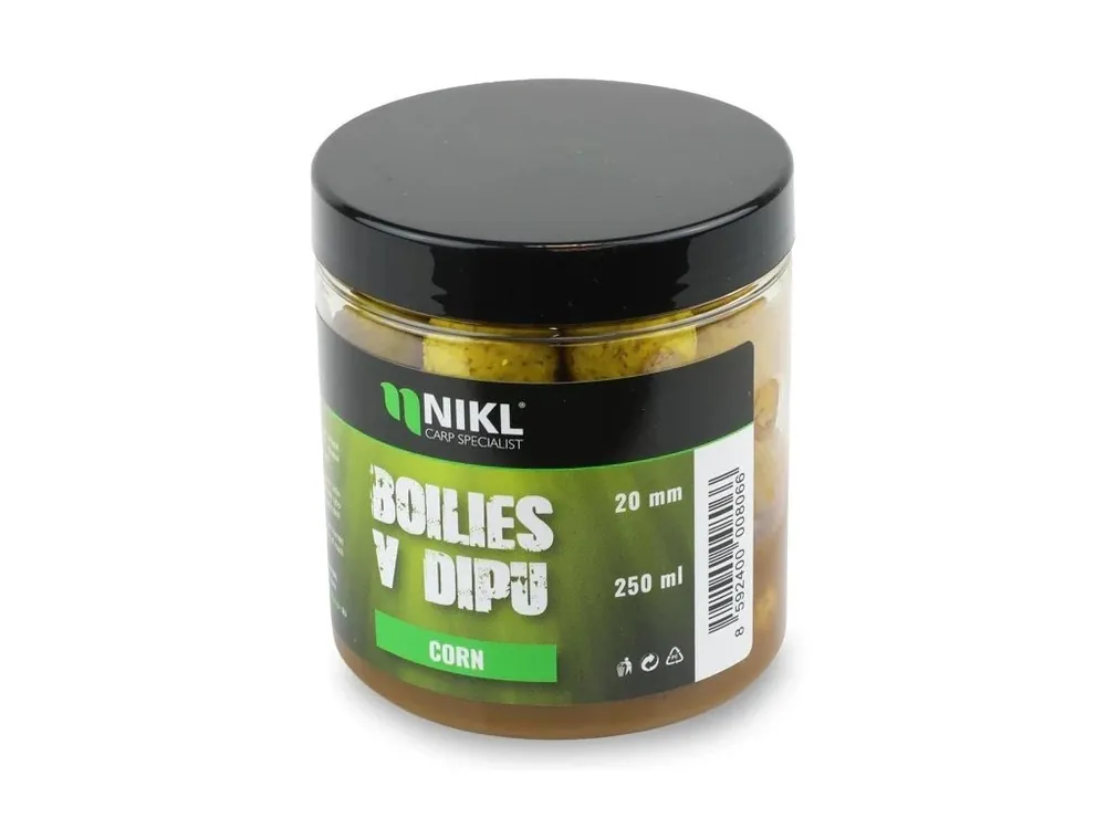 Cenový Hit Nikl Boilies v Dipu Corn 250 ml